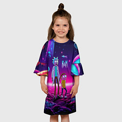 Платье клеш для девочки Морти и Рик на планете неоновых сказочных грибов, цвет: 3D-принт — фото 2