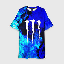 Платье клеш для девочки Monster energy синий дым, цвет: 3D-принт