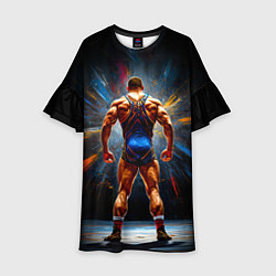 Платье клеш для девочки Греко-римский борец на черном, цвет: 3D-принт