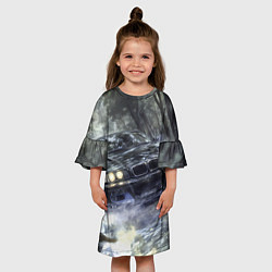 Платье клеш для девочки БМВ брызги из под колес, цвет: 3D-принт — фото 2