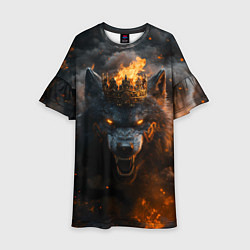 Платье клеш для девочки Волк в огне, цвет: 3D-принт