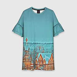 Платье клеш для девочки Терем в лесу, цвет: 3D-принт