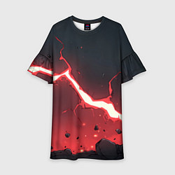 Платье клеш для девочки Красная молния на черной текстуре, цвет: 3D-принт