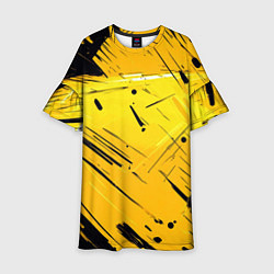 Платье клеш для девочки Желтая краска на черном фоне, цвет: 3D-принт