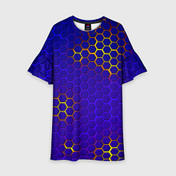 Платье клеш для девочки Неоновые соты броня, цвет: 3D-принт