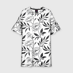 Платье клеш для девочки Пионы графика, цвет: 3D-принт