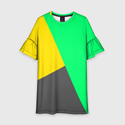 Платье клеш для девочки Жёлто-серо-зелёный трёхцветный, цвет: 3D-принт