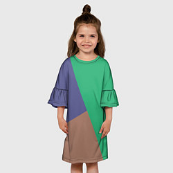 Платье клеш для девочки Триада зелёный фиолетовый и коричневый геометричны, цвет: 3D-принт — фото 2