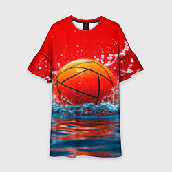 Платье клеш для девочки Мяч водное поло на красном, цвет: 3D-принт