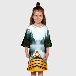 Платье клеш для девочки На байдарке по реке в лесу, цвет: 3D-принт — фото 2