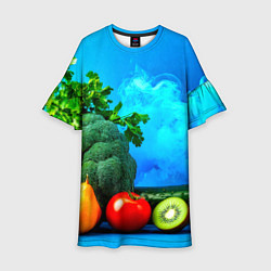 Платье клеш для девочки Здоровое питание и синий дым, цвет: 3D-принт