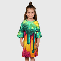 Платье клеш для девочки Зелено-оранжевая клякса, цвет: 3D-принт — фото 2