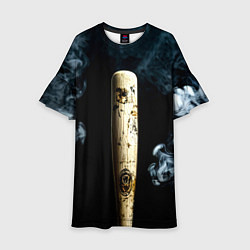Платье клеш для девочки Бейсбольная бита на черном в дыму, цвет: 3D-принт