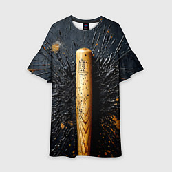 Платье клеш для девочки Бейсбольная бита на черном, цвет: 3D-принт