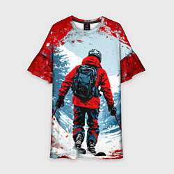 Платье клеш для девочки Красный лыжник, цвет: 3D-принт