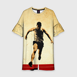 Платье клеш для девочки Прыжок в длину на бежевом, цвет: 3D-принт