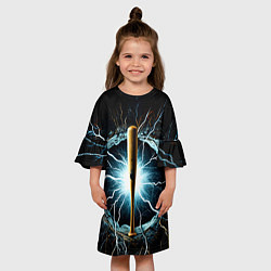 Платье клеш для девочки Бейсбольная бита в молниях, цвет: 3D-принт — фото 2
