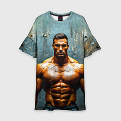 Платье клеш для девочки Бодибилдер на сером, цвет: 3D-принт