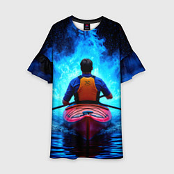 Платье клеш для девочки На байдарке в синем пламени, цвет: 3D-принт