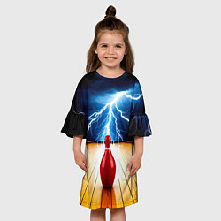 Платье клеш для девочки Кегля для боулинга и молния, цвет: 3D-принт — фото 2