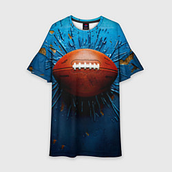 Платье клеш для девочки Мяч для американского футбола на синем, цвет: 3D-принт