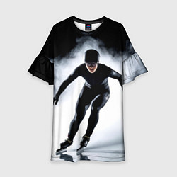 Платье клеш для девочки Скоростной бег на коньках в черном, цвет: 3D-принт