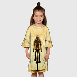 Платье клеш для девочки Трековый велосипедист на бежевом, цвет: 3D-принт — фото 2