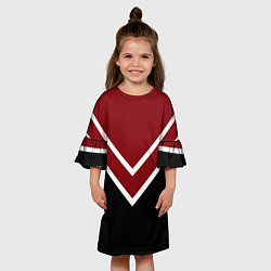 Платье клеш для девочки Красный с чёрным и белые полосы, цвет: 3D-принт — фото 2