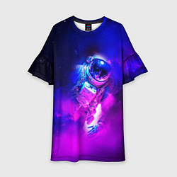 Платье клеш для девочки Космонавт среди облаков, цвет: 3D-принт