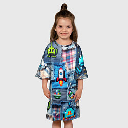 Платье клеш для девочки Пиксельная ракета, цвет: 3D-принт — фото 2