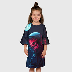 Платье клеш для девочки Хоррор скелет в космосе, цвет: 3D-принт — фото 2