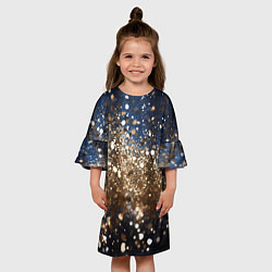 Платье клеш для девочки Золотые блестки на черно-синем фоне, цвет: 3D-принт — фото 2
