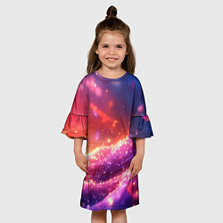 Платье клеш для девочки Фиолетовые и красные оттенки текстура, цвет: 3D-принт — фото 2