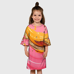 Платье клеш для девочки Желтые и розовые волны текстура, цвет: 3D-принт — фото 2