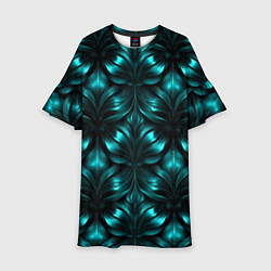 Платье клеш для девочки Зеленые узоры из абстрактных листьев - блестящий п, цвет: 3D-принт