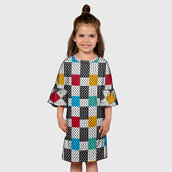 Платье клеш для девочки Узор в горошек пэчворк разноцветный, цвет: 3D-принт — фото 2