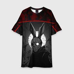 Платье клеш для девочки Кролик в хоккейной маске на фоне луны, цвет: 3D-принт