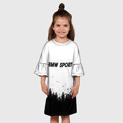 Платье клеш для девочки BMW черно белый лес, цвет: 3D-принт — фото 2