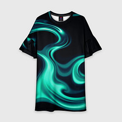 Платье клеш для девочки Color turquoise black, цвет: 3D-принт