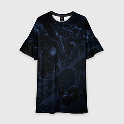 Платье клеш для девочки Чёрно-синий абстрактный космос, цвет: 3D-принт