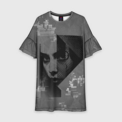 Платье клеш для девочки Девушка на фоне гличей, цвет: 3D-принт