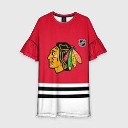 Платье клеш для девочки Чикаго Блэкхокс хоккей, цвет: 3D-принт