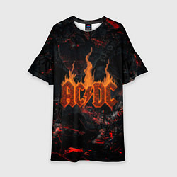 Платье клеш для девочки ACDC логотип из огня, цвет: 3D-принт