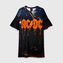 Платье клеш для девочки ACDC лого из лавы на треснутой текстуре, цвет: 3D-принт