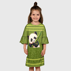 Платье клеш для девочки Панда и бамбук, цвет: 3D-принт — фото 2