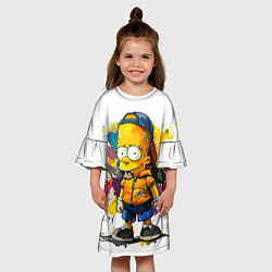 Платье клеш для девочки Рисунок красками Барт Симпсон, цвет: 3D-принт — фото 2
