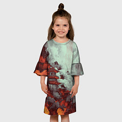 Платье клеш для девочки Башня в облаках, цвет: 3D-принт — фото 2