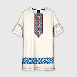 Платье клеш для девочки Обережник - вышиванка, цвет: 3D-принт