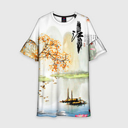 Платье клеш для девочки China Landscape, цвет: 3D-принт