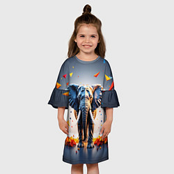Платье клеш для девочки Геометрический слон и цветные полигоны, цвет: 3D-принт — фото 2